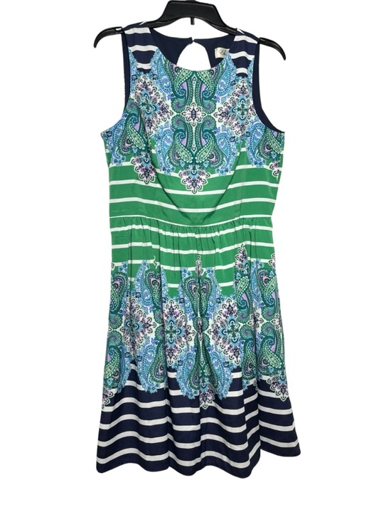 Eliza J Sleeveless Green & Blue Paisley Stripe Lined Sundress Women’s 12 - Picture 2 of 5